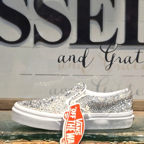 Vans Classic White W/Jewels Added Slip On Youth Sz 13 - Picture 5 of 8
